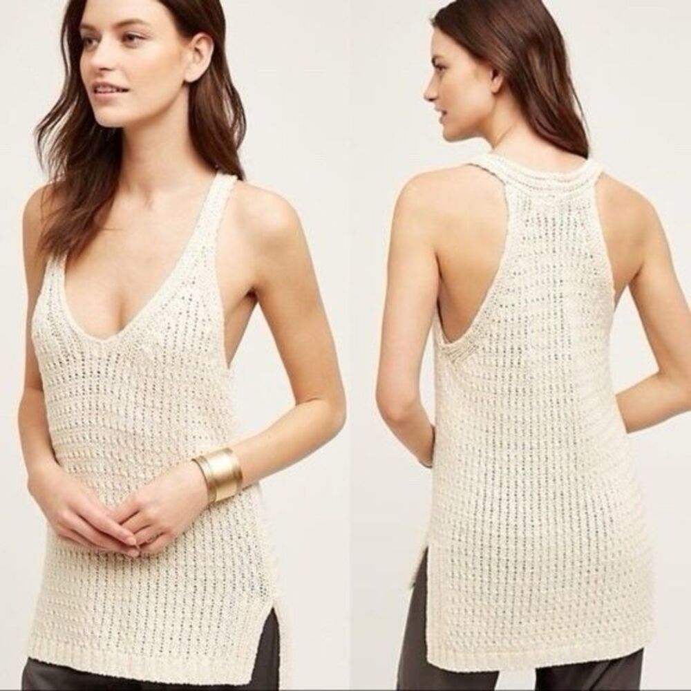 Anthropologie Moth Sweater Tank Women S Cream High Neck Racerback High-Low **